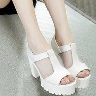 Spritech(TM) Women Girl Summer Net Yarn Stripe PU Leather Open Toe Platform Peep Toe Bootie Flat Shoes Black 39 N29