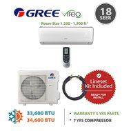 Gree VIREO 36,000 BTU Ductless Mini Split Air Conditioner w/ Inverter, Heat Pump, Remote &amp; 25&#039; Lineset (208/230V)