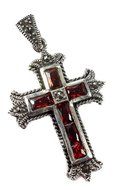 Red Garnet Quartz Crucifix Pendant Sterling Silver 925 Marcasite Cross Jerusalem