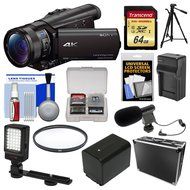 Sony Handycam FDR-AX100 Wi-Fi 4K HD Video Camera Camcorder with 64GB Card + Case + LED Light + Battery/Charger...