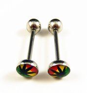 2Pc 316L Stainless Steel Marijuana/Weed Leaf Tongue Nipple Bar Barbell Ring N2
