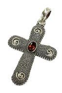 Unique Sterling Silver 925 Twist Dots Crucifix Red Garnet Crystal Jerusalem 1.8" N3