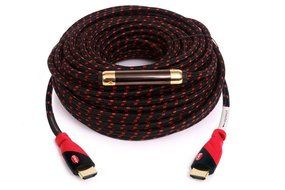 KAYO Hi-Speed HDMI1.4 Cable 100 FT with SIGNAL BOOSTER, Cable Tie &amp; USB Charger/ RED &amp; BLACK Mesh | Supports 3D...