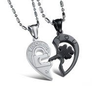 Morenitor[TM]Couple Necklace set Stainless Steel Silver Black Heart Shape Key Matching Set Necklace for Women's... N18