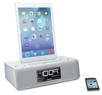 iHome iDL43W Dual Charging Stereo FM Clock Radio with Lightning Dock and USB Charge/Play - White