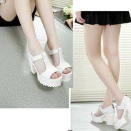 Spritech(TM) Women Girl Summer Net Yarn Stripe PU Leather Open Toe Platform Peep Toe Bootie Flat Shoes Black 39 N35