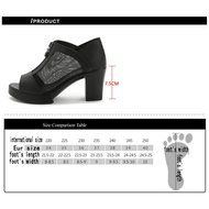 Spritech(TM) Women Girl Summer Net Yarn Stripe PU Leather Open Toe Platform Peep Toe Bootie Flat Shoes Black 39 N36