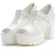 Spritech(TM) Women Girl Summer Net Yarn Stripe PU Leather Open Toe Platform Peep Toe Bootie Flat Shoes Black 39 N38