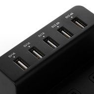 ISelector 8A / 5-Port Desktop USB Charging Station with 1700J 2 Surge Power Strip - Black