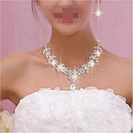 LING'S SHOP Charm Wedding Bridal Rhinestone Crystal Pendant Necklace Earring Plated Jewelry Set (Silver) N4