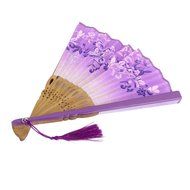 Linen Butterfly Flowers Hand Fan Lacquer Handle Folding Fan Purple N3