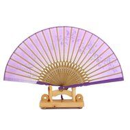 Linen Butterfly Flowers Hand Fan Lacquer Handle Folding Fan Purple N4