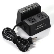 ISelector 8A / 5-Port Desktop USB Charging Station with 1700J 2 Surge Power Strip - Black N2