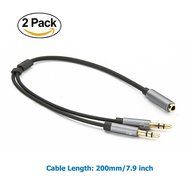 Besign 2-Pack 3.5mm Female to 2 Male Headphone Mic Audio Y Splitter Cable with Separate Headphone / Microphone... N5