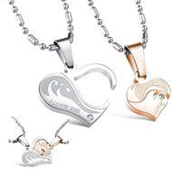 Morenitor[TM]Couple Necklace set Stainless Steel Silver Black Heart Shape Key Matching Set Necklace for Women&#039;s... N25