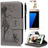 Badalink Galaxy S7 Edge Wallet Case 9 Card Slots Plastic Mirror Hand Strap Stand Feature Embossed PU Leather Flip... N7