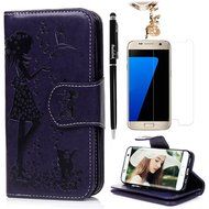 Badalink Galaxy S7 Edge Wallet Case 9 Card Slots Plastic Mirror Hand Strap Stand Feature Embossed PU Leather Flip... N9