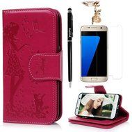 Badalink Galaxy S7 Edge Wallet Case 9 Card Slots Plastic Mirror Hand Strap Stand Feature Embossed PU Leather Flip... N13