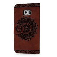 S6 Edge Case,Samsung Galaxy S6 Edge Case - Wallet Embossed Totem Flower Premuim PU Leather Snug Fit Soft TPU Inner... N24