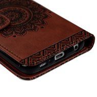 S6 Edge Case,Samsung Galaxy S6 Edge Case - Wallet Embossed Totem Flower Premuim PU Leather Snug Fit Soft TPU Inner... N25
