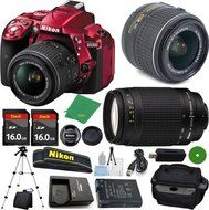 Nikon D5300 Red DSLR - International Version (No Warranty), 18-55mm f/3.5-5.6 DX VR, Nikon 70-300mm f/4-5.6G Nikkor...