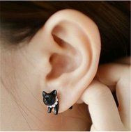 1Pc Black Punk Cool Simple 3D Animal Cat Kitten Impalement Lady Ear Stud Earring N3