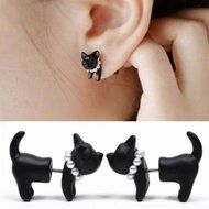 1Pc Black Punk Cool Simple 3D Animal Cat Kitten Impalement Lady Ear Stud Earring N4