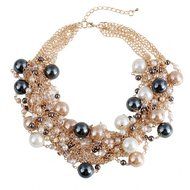 WellieSTR Elegant Faux Pearl Crystal Cluster Collar Chunky Bib Necklace Gold Tone For Women - clothing accessories N2