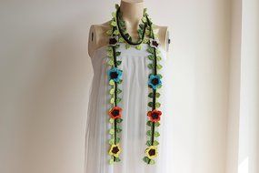 Flower Necklace Scarf-Lariat Scarf-Handmade Long Scarf -Yellow Orange Turquoise Beige Brown Scarf- Christmas Gift...