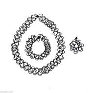 1Set Retro Stretch Tattoo Choker Necklace Bracelet Ring Black Elastic Boho N3