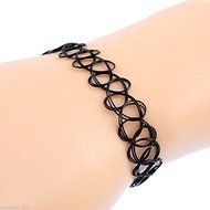 1Set Retro Stretch Tattoo Choker Necklace Bracelet Ring Black Elastic Boho N4