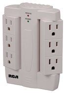 RCA PSWTS6BF Wall Tap Surge Protector with 6 Swivel Outlets - Black