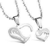 Morenitor[TM]Couple Necklace set Stainless Steel Silver Black Heart Shape Key Matching Set Necklace for Women&#039;s... N28