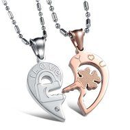 Morenitor[TM]Couple Necklace set Stainless Steel Silver Black Heart Shape Key Matching Set Necklace for Women&#039;s... N32