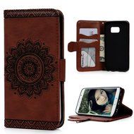 S6 Edge Case,Samsung Galaxy S6 Edge Case - Wallet Embossed Totem Flower Premuim PU Leather Snug Fit Soft TPU Inner... N31