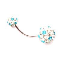 Dedegui Silver Bar Crystal Gems Bling 14g Belly Button Navel Ring Body Piercing Jewelry (Blue and Clear) N2