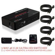 enKo HDMI 3 Ports Hub Switch v1.4 (4Kx2K) includes IR Remote, 4x HDMI Cables, AC Power Adapter (Support 4Kx2K...