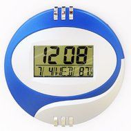 LCD Digital Desktop +Wall Clock Thermometer , Time, Alarm Circular 8&quot; Clock Calendar BLACK