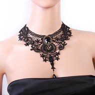Black Lace Necklace Earrings Set,JoyTong Lace Pendant Choker and Eardrop Red N4
