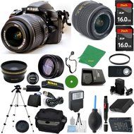Nikon D3200 DSLR - International Version (No Warranty), 18-55mm f/3.5-5.6 DX VR, 2pcs 16GB Memory, Camera Case...