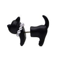 1Pc Black Punk Cool Simple 3D Animal Cat Kitten Impalement Lady Ear Stud Earring N5