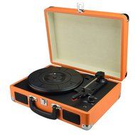 DigitNow! M41O Portable Suitcase Turntable Vinyl Record Player with Built-In Speaker(Orange)