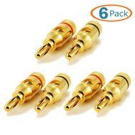 Banana Plugs, HTTX High-Quality brass Speaker 24k Gold Plated Connectors, Open Screw Type (6-Pack(3-Pair))
