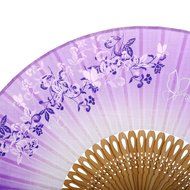 Linen Butterfly Flowers Hand Fan Lacquer Handle Folding Fan Purple N5