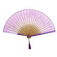 Linen Butterfly Flowers Hand Fan Lacquer Handle Folding Fan Purple N6