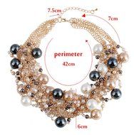 WellieSTR Elegant Faux Pearl Crystal Cluster Collar Chunky Bib Necklace Gold Tone For Women - clothing accessories N4