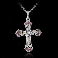 Silver Rhinestone CROSS With Sweater Chain Crystal Pendant Necklace Xmas Gifts N3