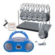 Hamilton Buhl 6 Station Listening Center with Bluetooth Boombox (CD/Cassette/FM Player) &amp; Headphone Rack - Model...