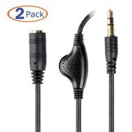 Conwork 2-Pack 3.5mm Male to Male Audio Extension Cable Stereo Headphone Cord with Volume Control 4Feet (Black) N2