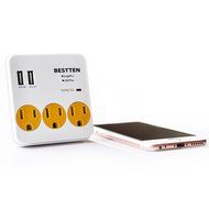 Bestten 3 Outlet Wall Mount Surge Protector with 2 USB Charging Ports (2.4A/Port, Total 3.1A) and Safety Covers... N8
